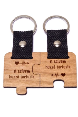 A szívem hozzá tartozik puzzle páros fa kulcstartó