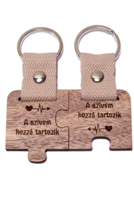 A szívem hozzá tartozik puzzle páros fa kulcstartó